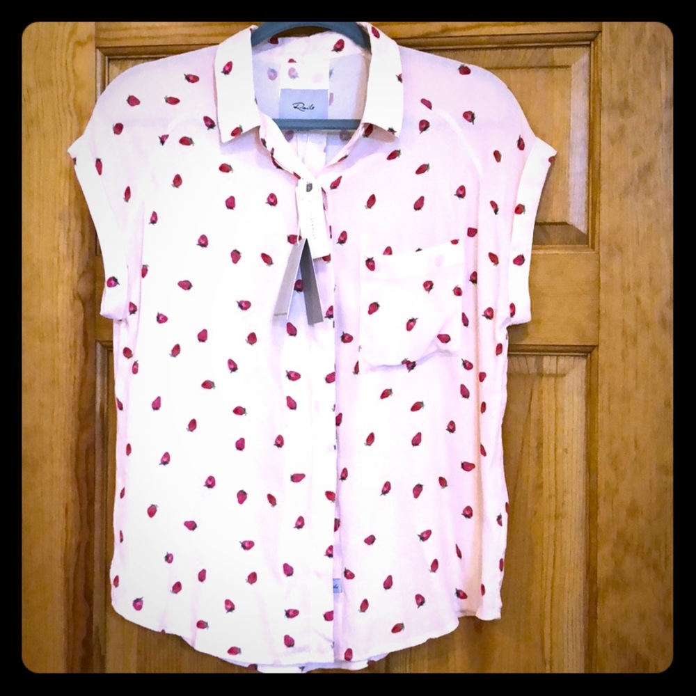 Anthropologie strawberry printed blouse